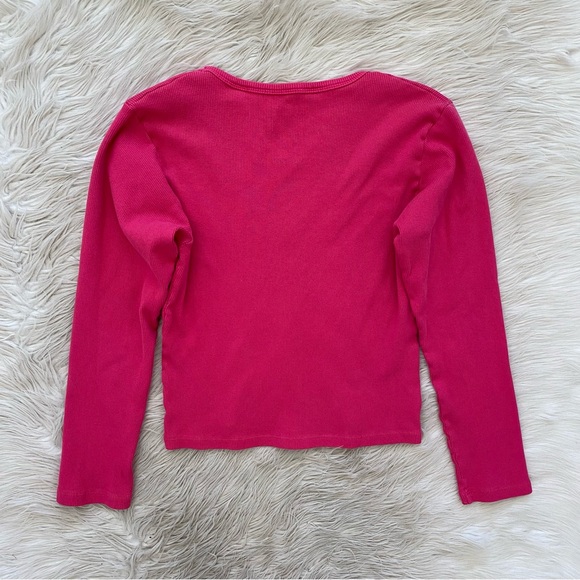 Big Bud Press Hot Pink Many Colors V-Neck Ribbed Long Sleeve Tee Shirt - Picture 6 of 7